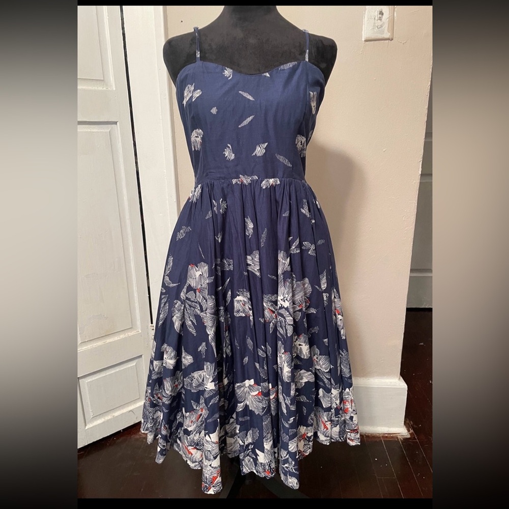 Blue fit and flare tea length dress
